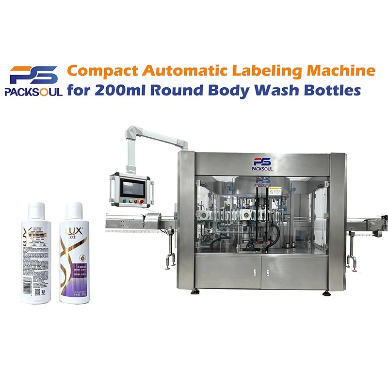 Etikettiermaschine für 200-ml-Körperwaschflaschen